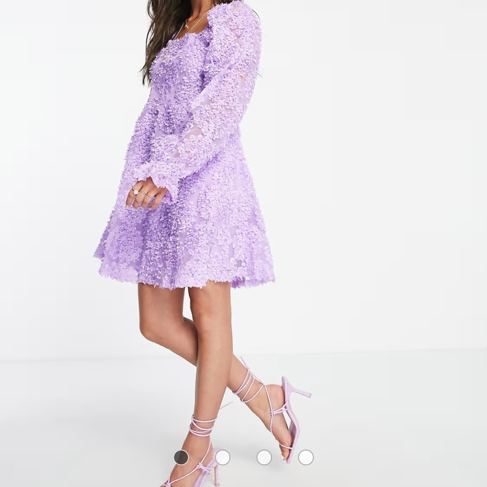 PIECES 3D Embroidery Smocked Dress. Fully Lined. Long Bishop Sleeves. S… - Picture 4 of 4